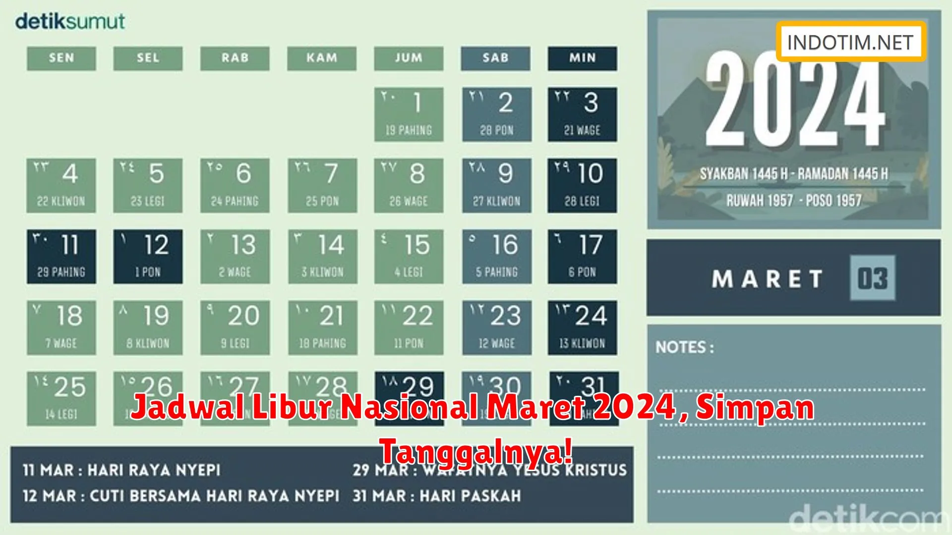 Jadwal Libur Nasional Maret 2024, Simpan Tanggalnya!