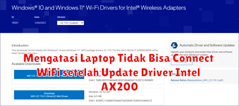 Mengatasi Laptop Tidak Bisa Connect WiFi setelah Update Driver Intel AX200
