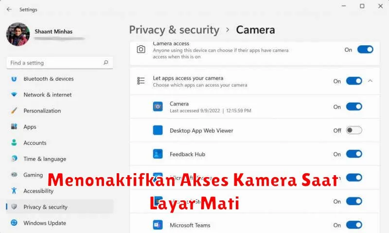Menonaktifkan Akses Kamera Saat Layar Mati