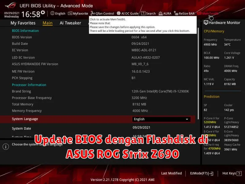 Update BIOS dengan Flashdisk di ASUS ROG Strix Z690